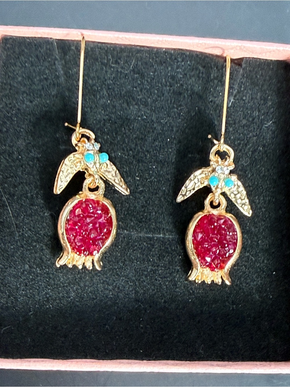 NWOT Bohemian Gold Pomegranate & Turquoise Bird  Dangle Earrings‎